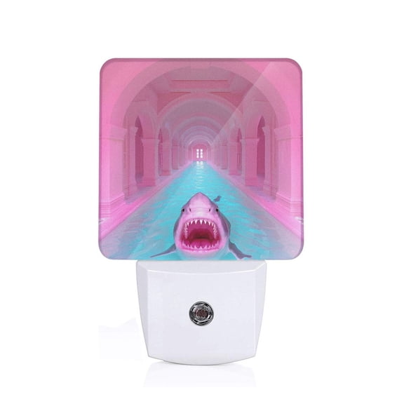 Xecao Pink Shark Pool Fantasy for Night Light - a Wall-mounted LED Fixture with A Dusk-to-dawn Sensor, Ideal for Bedrooms, Bathrooms, Hallways, and Kitchens-UK