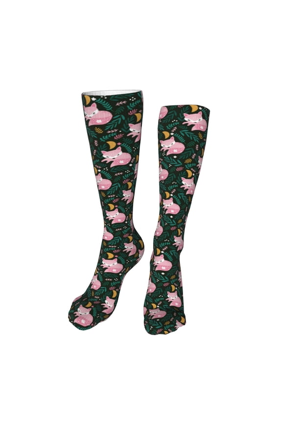 Pink Sleeping Fox Print Calf Socks Seamless Toe, Knee High Long Socks, Sports Socks Trouser Socks for Women and Men-One Size