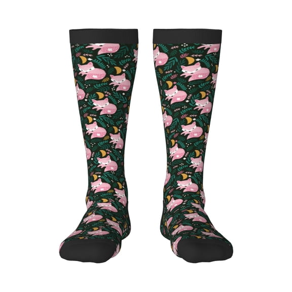 Xecao Pink Sleeping Fox Print Compression Socks for Both Men And Women for Running, Travel, Flight, Nurse