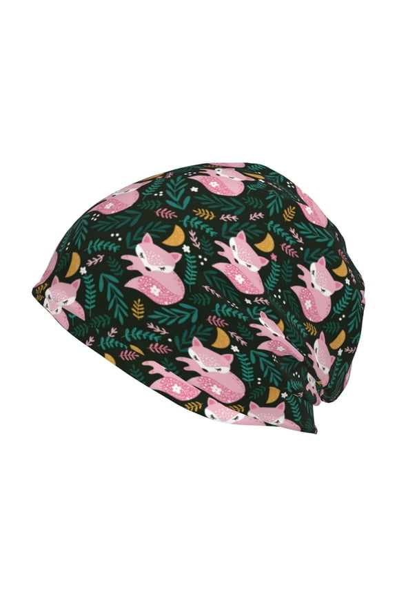 Pink Sleeping Fox Print Knit Hat,Winter Beanie for Men Women, Beanie Soft Warm Ski Stocking Cuffed Cap