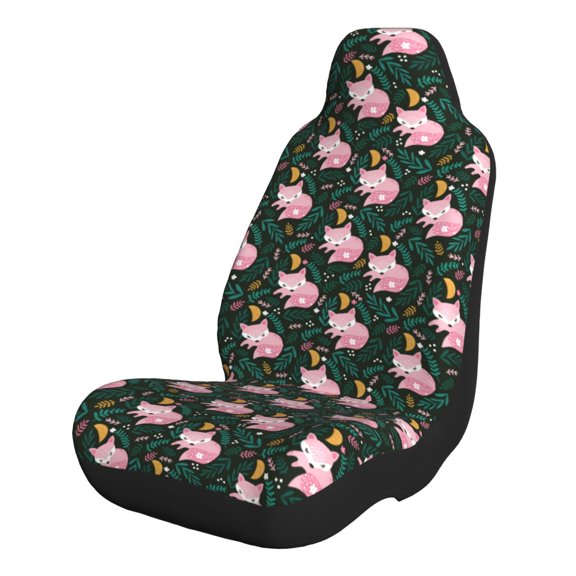 Xecao Pink Sleeping Fox for Automotive Seat Covers for Cars Trucks and SUVs – Gray Car Seat Covers for Front Seats, Truck Seat Protectors-1