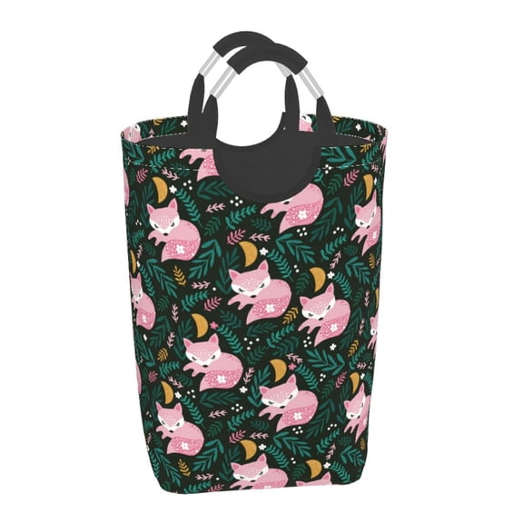 Xecao Pink Sleeping Fox for Laundry Basket,Collapsible Large Laundry Hamper,Wash Bag for Laundry Room, Rolling Laundry Basket with Handles