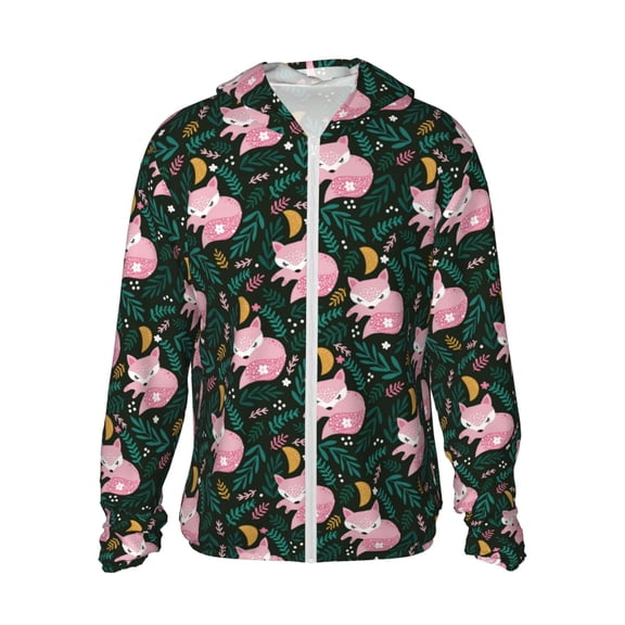 Xecao Pink Sleeping Fox for Sun Shirt-A lightweight, Hoodie-Style Long-Sleeve UV Protection Garment Designed for Other Outdoor Activities. -Small