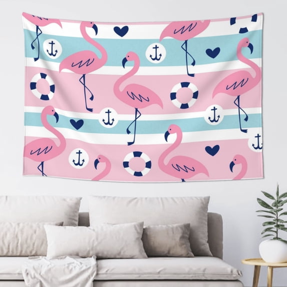 Xecao Pink Striped Flamingo Print Tapestry, Wall Hanging Room Funny Decor, Backdrop Room Decor for Bedroom Living Room dormitory