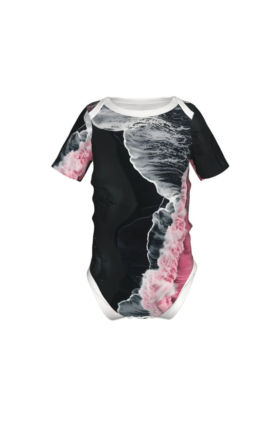 Pink White Ocean Waves Pattern Baby Climbing Bodysuit Short Sleeve Onesie Unisex 0-12 Months Baby Shirt Newborn Outfits Crotch snap design-2 Years