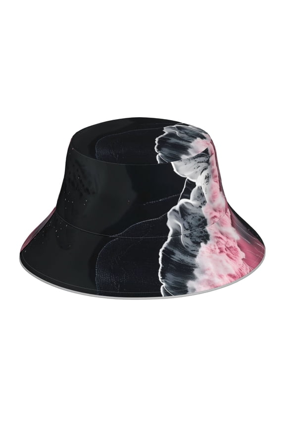 Pink White Ocean Waves Print Men and Women Night Reflective Hat Runner Cap Visor Bucket Hat Boonie Cap