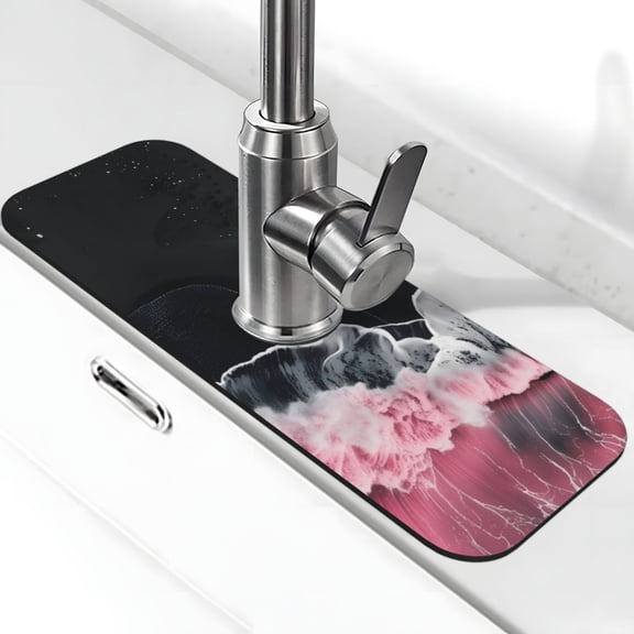 Xecao Pink White Ocean Waves for Kitchen Sink Splash Guard Faucet Mat , Faucet Guard & Draining mat, (15" X 5.5" )