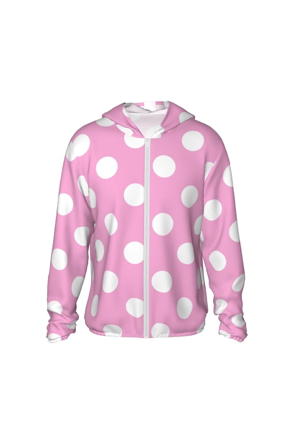 Pink And White Polka Dot for Sun Shirt-A lightweight, Hoodie-Style Long-Sleeve UV Protection Garment Designed for Other Outdoor Activities. -Medium