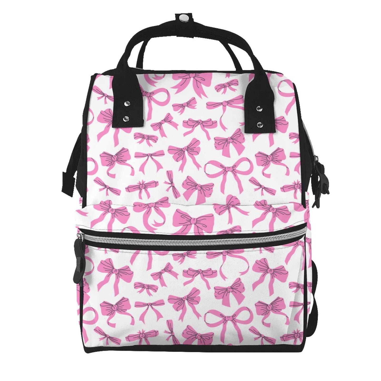 Xecao Pink bows Print Large Capacity Nappy Bag Is a Multi-Functional Waterproof Travel Backpack, Perfect as a Nursing Bag or Mummy Backpack for Women