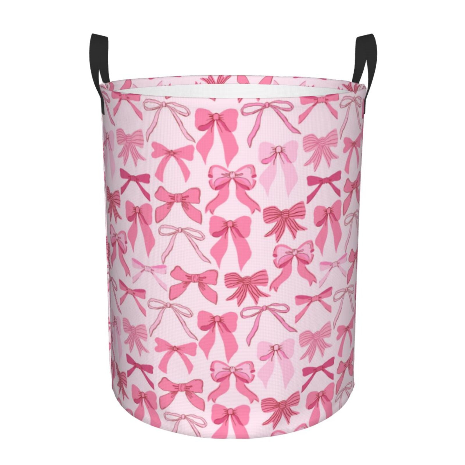 Xecao Pink bows Print Laundry Hamper Basket,designed for Blanket Storage and Nursery Clothes in the Bedroom-