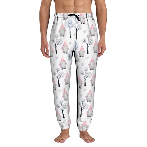 Xecao Pink oldman Winter Forest Print Active Tech Joggers for Men, Mens Sweatpants Lounge Pants with Pockets-XX-Large