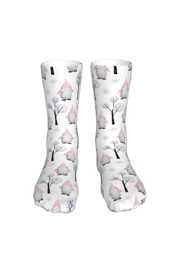 Pink oldman Winter Forest Print Fashion No Heel Casual Crew Socks Cushioned Breathable for Men Women - Moisture wicking,Not easy to fade Suitable for daily