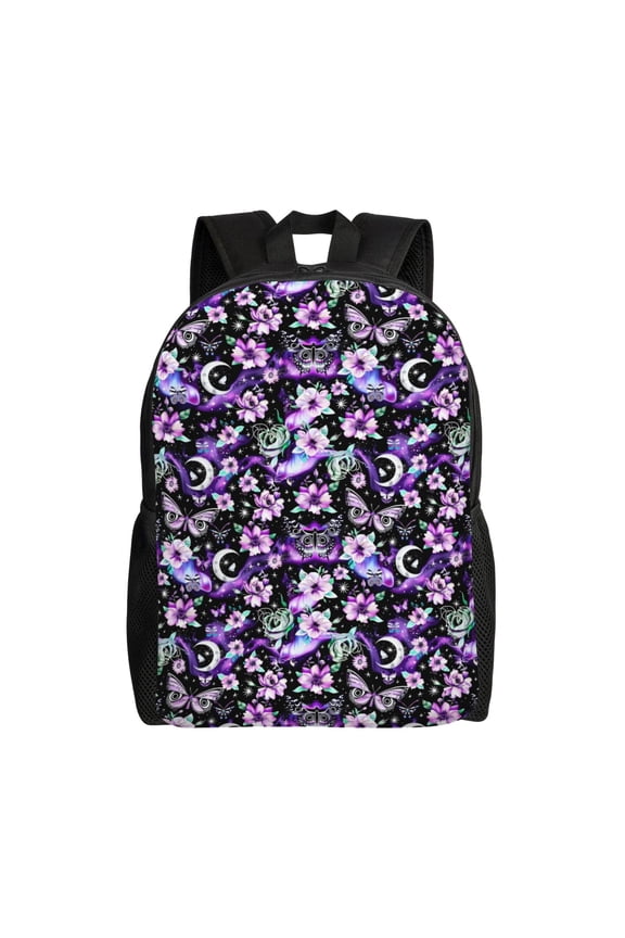 Pink purple rainbow flower butterfly Print School Backpack with Laptop Compartment Small Travel Laptop Backpack for Women Men Waterproof College Backpack Simple School Bag