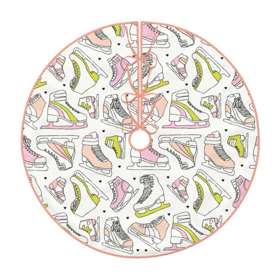 Xecao Pink skates Pattern Christmas Tree Skirt Round Xmas Tree Mat Base Cover for Holiday Home Decorations-48"