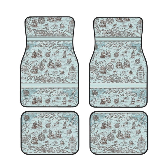 Xecao Pirate Adventure Map Print Car Foot Mat Set of 4 Pieces Neoprene All-Weather Dust-Proof Stain-resistantCar Interior Decorative mats Non-Slip Mats