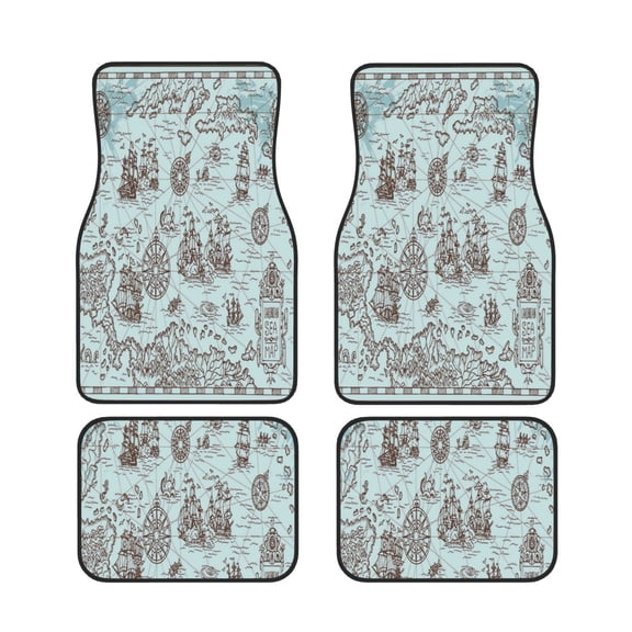 Xecao Pirate Adventure Map Print Car Foot Mat Set of 4 Pieces Neoprene All-Weather Dust-Proof Stain-resistantCar Interior Decorative mats Non-Slip Mats
