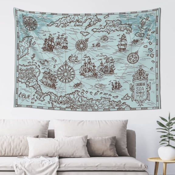 Xecao Pirate Adventure Map Print Tapestry, Wall Hanging Room Funny Decor, Backdrop Room Decor for Bedroom Living Room dormitory
