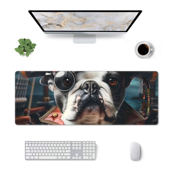 Xecao Pirate Bulldog On Deck for Mouse Pad - Waterproof Extended Contour Mouse Mat, Large Gaming Mousepad Laptop Keyboard Mat with Non-Slip Rubber Base
