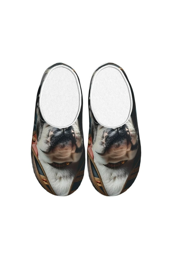 Pirate Bulldog On Deck Print Cotton Slippers Fuzzy Warm Cozy Slippers Non Slip House Slippers For Indoor Outdoor Cotton Slippers House Slippers-39/40