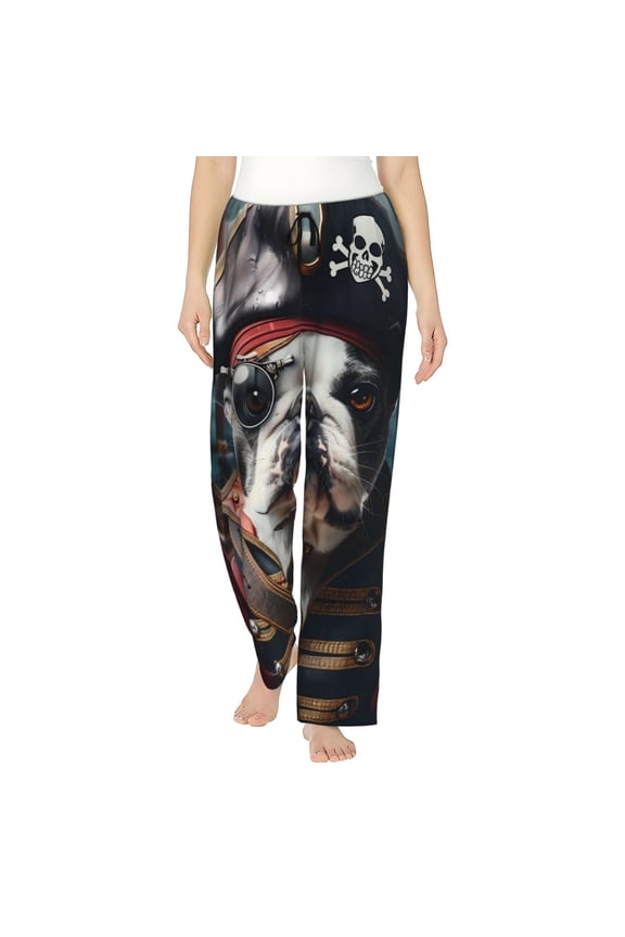 Pirate Bulldog On Deck Print Women's Straight Lounge Pajama Pants,The Epitome of Relaxed Sleepwear-Medium