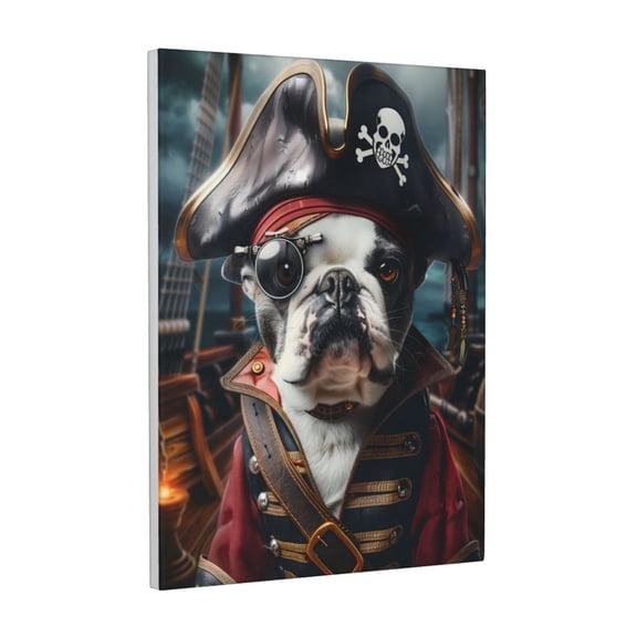 Xecao Pirate Bulldog On Deck for Ready-to-Hang Canvas Art 12x16 Inches - Waterproof HD Print Solid Wood Frame for Gifting,Vertical