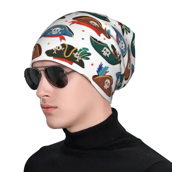 Xecao Pirate Hats Print Beanie Knitted Hat for Men Women, Winter Fashion Knit Cuffed Caps Unisex