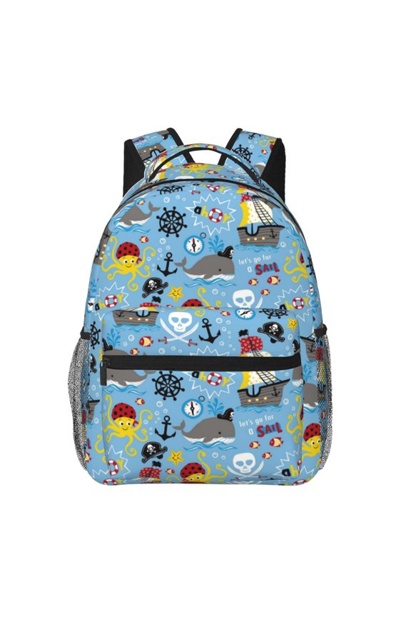 Pirate Marine Animals Backpack, a stylish and functional choice for both men and women, is the perfect basic bookbag for college, work, or travel