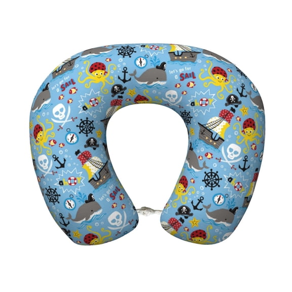 Xecao Pirate Marine Animals Print Memory Foam Cervical Neck Pillow Versatile U-Shaped Pillows for Home,Office,Camping,Travelling,Soft Washable Cover