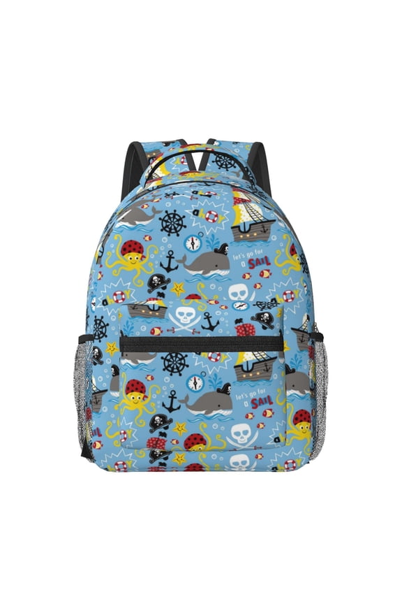 Pirate Marine Animals Travel Backpack: A spacious, stylish computer backpack ideal for men and women, perfect for college, school, or daily travels