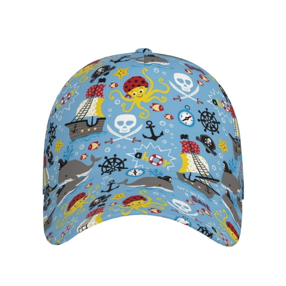 Xecao Pirate Marine Animals for Baseball Cap: Unisex, crafted from classic polyester twill fabric, featuring a soft unconstructed design