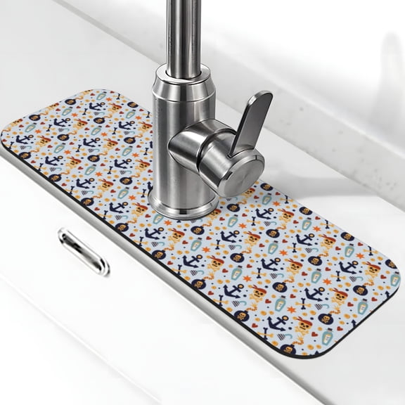Xecao Pirate Skull And Anchor for Kitchen Sink Splash Guard Faucet Mat , Faucet Guard & Draining mat, (15" X 5.5" )