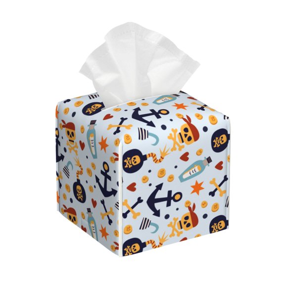 Xecao Pirate Skull And Anchor for Tissue Box Cover Holder Square - Leather Decorative Organizer for Tabletop, Bathroom, Car, Office