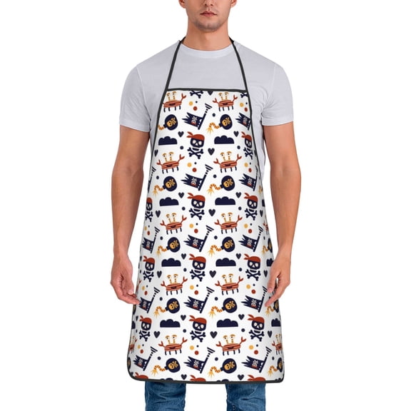 Xecao Pirate Theme Print Funny BBQ Chef Aprons for Men Women,Adjustable Kitchen Cooking Aprons with Pocket Waterproof Oil Proof No Pilling Fading
