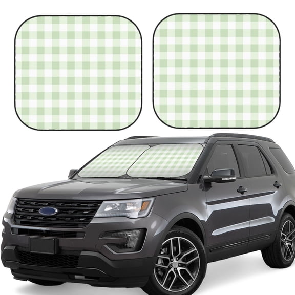 Xecao Pistachio Green Checkboard for Foldable Car Sun Shades (2-Pack) offer sun protection with an easy-fold design for convenient windshield shading.