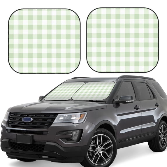 Xecao Pistachio Green Checkboard for Foldable Car Sun Shades (2-Pack) offer sun protection with an easy-fold design for convenient windshield shading.
