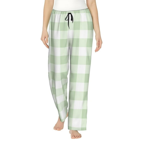 Xecao Pistachio Green Checkboard Women's Straight Lounge Pajama Pants: The Epitome of Relaxed Sleepwear
