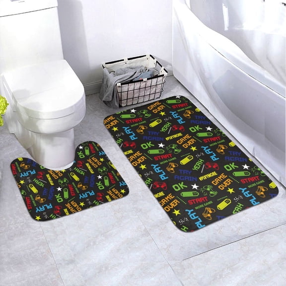 Xecao Pixel Game 2-Piece Vintage Seamless Anti-Skid Mat Set, featuring a stylish pattern for a safe and elegant toilet rug experience