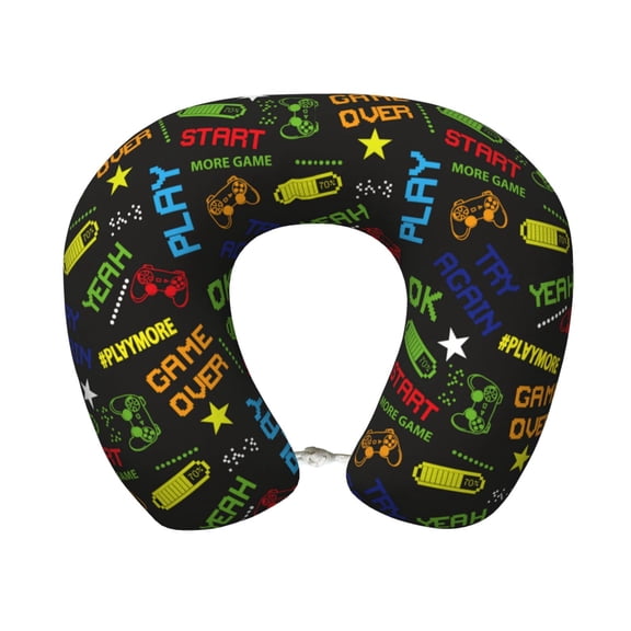 Xecao Pixel Game Print Memory Foam Cervical Neck Pillow Versatile U-Shaped Pillows for Home,Office,Camping,Travelling,Soft Washable Cover