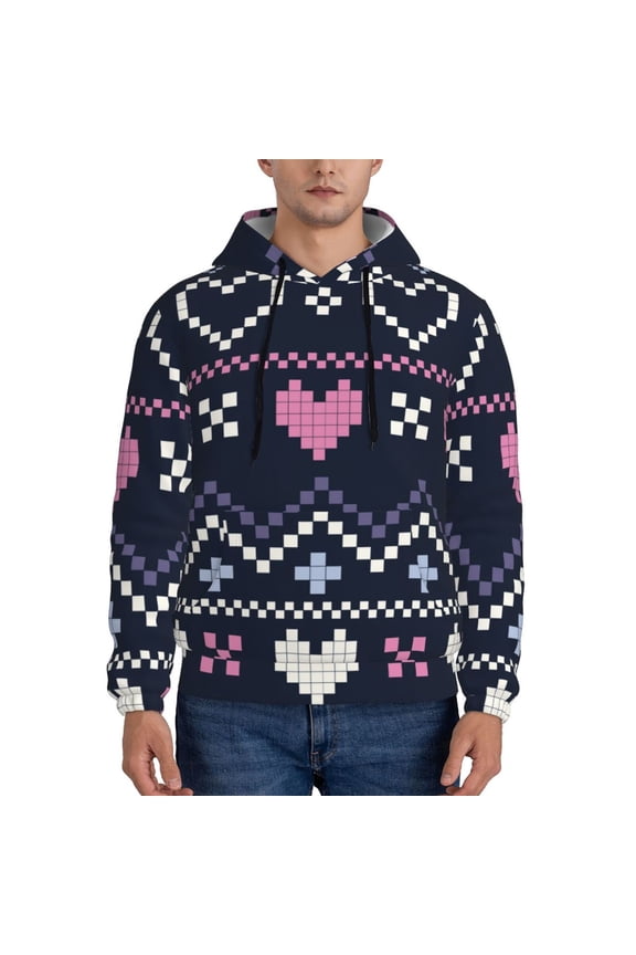 Pixel Heart Winter Pattern Men's Adult Pullover Hoodie,Hooded Sweatshirt-4X-Large