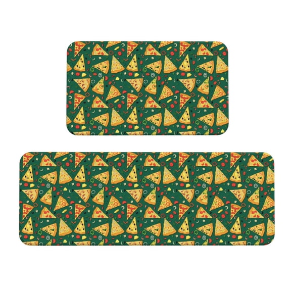 Xecao Pizza Patten Kitchen Rugs and Mats Sets,2 Pieces Non-Slip Washable Rugs, Kitchen Mat for Floor,Suit for Kitchen Decor and Accessories