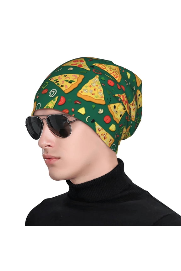 Pizza Print Beanie Knitted Hat for Men Women, Winter Fashion Knit Cuffed Caps Unisex
