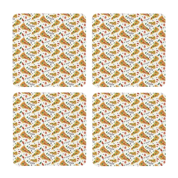 Xecao Pizza Slices for MDF Cork Coaster 4 Pcs,Drink Coasters,Suit for House Warming Gifts New Home ,Coffee Table Decor-Square