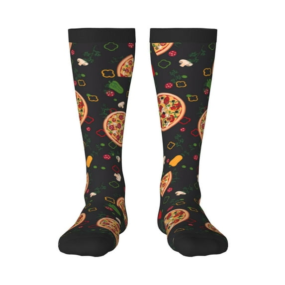 Xecao Pizzas Mushrooms print thigh-high socks, crafted for both men and women with a stretchy, high-opaque design perfect for daily wear