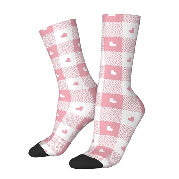 Xecao Plaid Heart Pattern Sport Socks for Women and Men Crew Socks Sporty Calf Socks Casual Socks