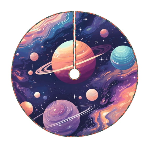 Xecao Planet Pastel Galaxy Pattern Christmas Tree Skirt Round Xmas Tree Mat Base Cover for Holiday Home Decorations-30"