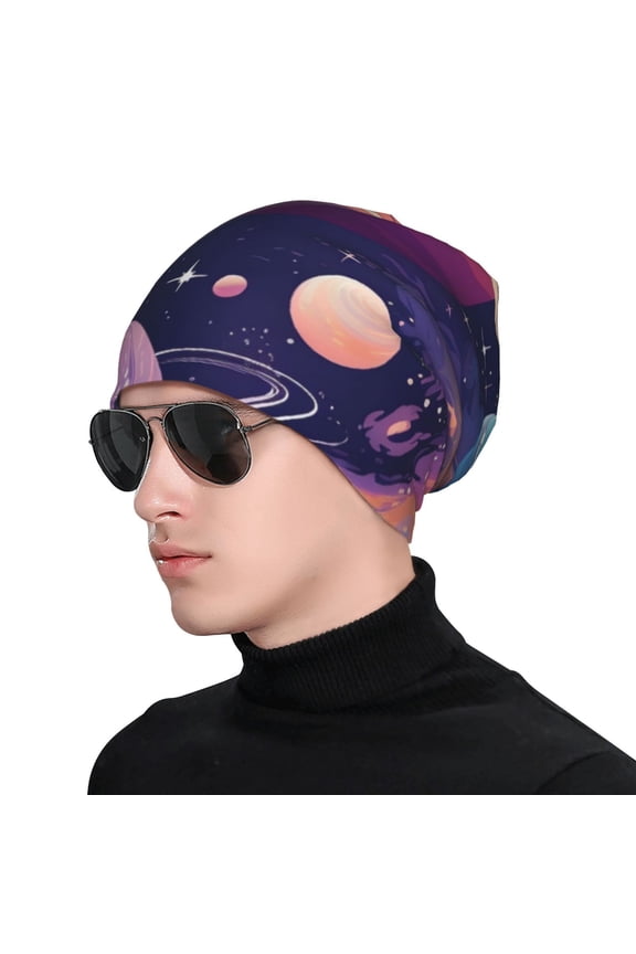 Planet Pastel Galaxy Print Beanie Knitted Hat for Men Women, Winter Fashion Knit Cuffed Caps Unisex