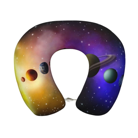 Xecao Planets And Stars Print Memory Foam Cervical Neck Pillow Versatile U-Shaped Pillows for Home,Office,Camping,Travelling,Soft Washable Cover