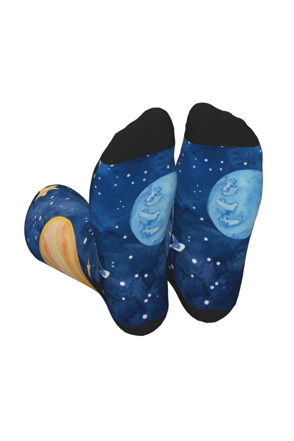 Planets And Stars1 Print Crew Socks for Men and Women, Men's Soft Moisture-wicking Sock