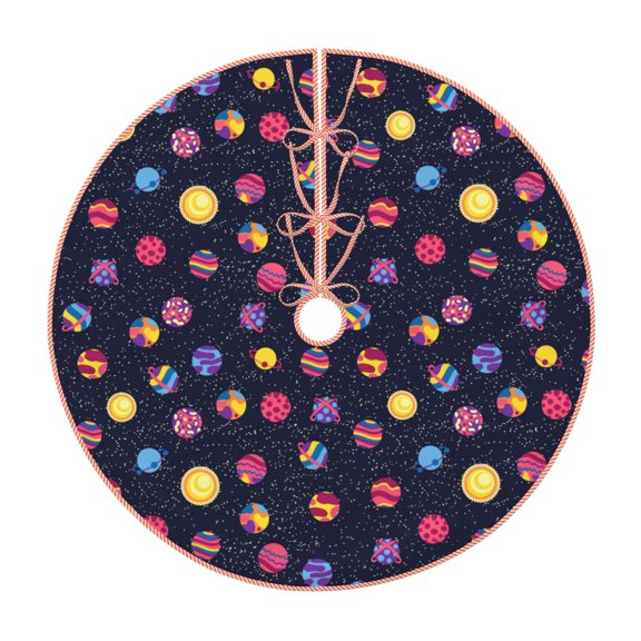 Xecao Planets Pattern Christmas Tree Skirt Round Xmas Tree Mat Base Cover for Holiday Home Decorations-30"