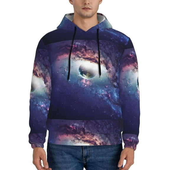 Xecao Planets Stars And Galaxies Pattern Men's Adult Pullover Hoodie,Hooded Sweatshirt-X-Large